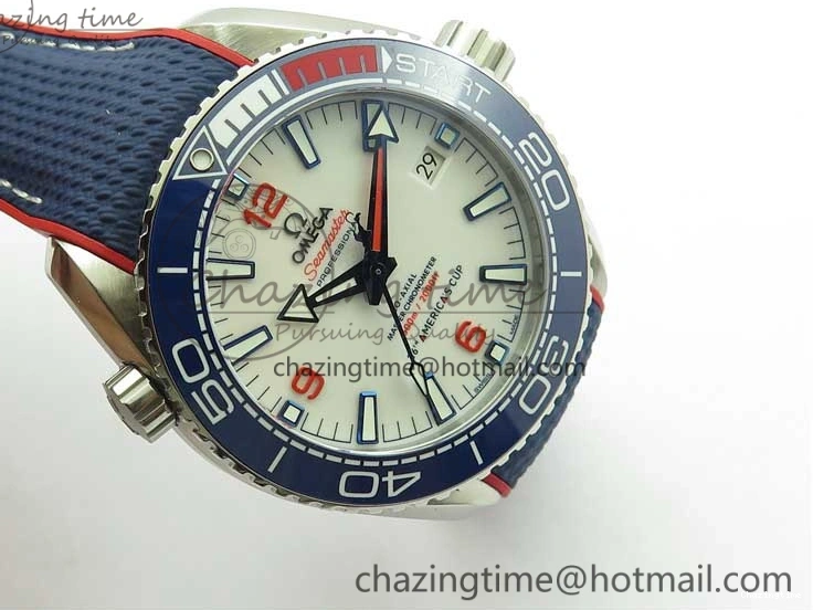 0117 Comfortable Planet Ocean 43.5mm America’s Cup VSF Best Edition White Dial On Blue Gummy Strap A 7900